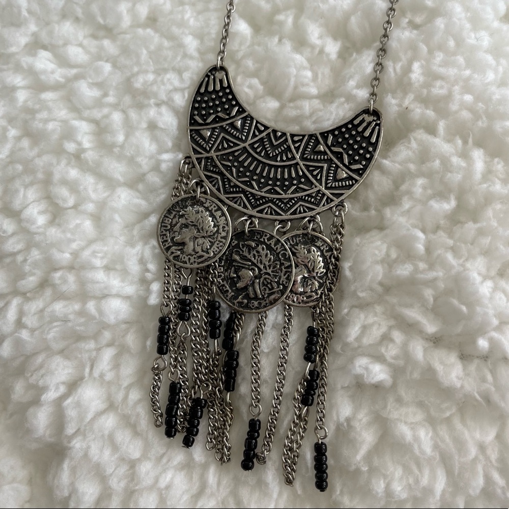 Park Lane Beaded Coin Pendant Tassel Necklace